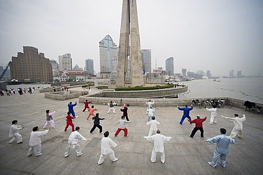 人群,太极拳,室外,上海,中国