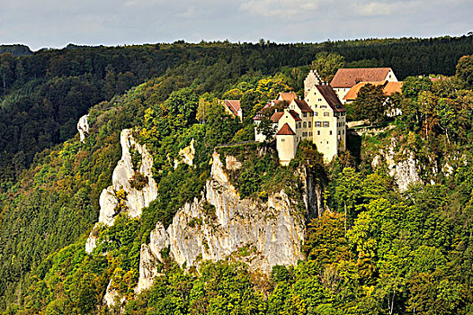城堡,岩石,岩层,多瑙河,山谷,地区,锡格马林根,巴登符腾堡,德国,欧洲