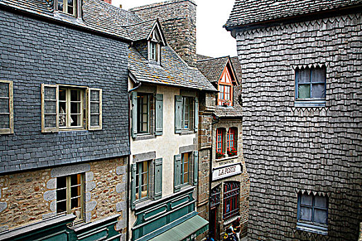法国,诺曼底,下诺曼底,圣米歇尔山,世界遗产,主要街道,房子,16世纪