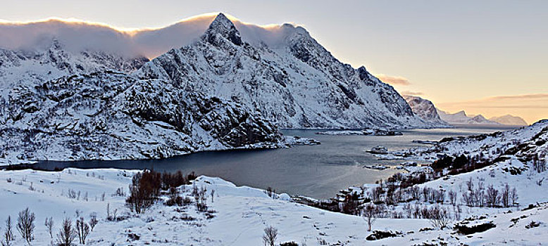 冬季风景,靠近,罗弗敦群岛,挪威,欧洲