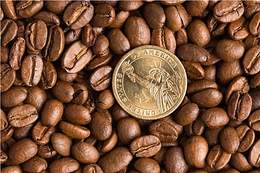 硬币,咖啡豆,背景