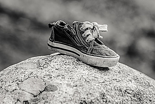 鞋,石头,黑白,老,儿童