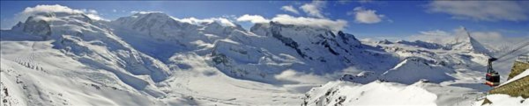 全景,滑雪胜地,策马特峰,左边,右边,粉色,马塔角,吊舱,瓦莱,瑞士