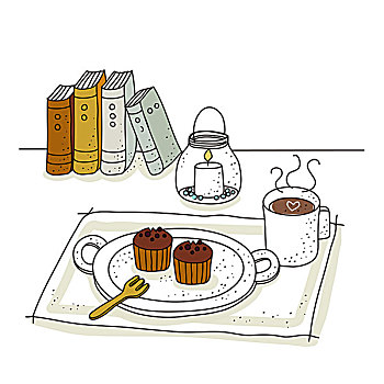 新鲜,咖啡,蜡烛,书本
