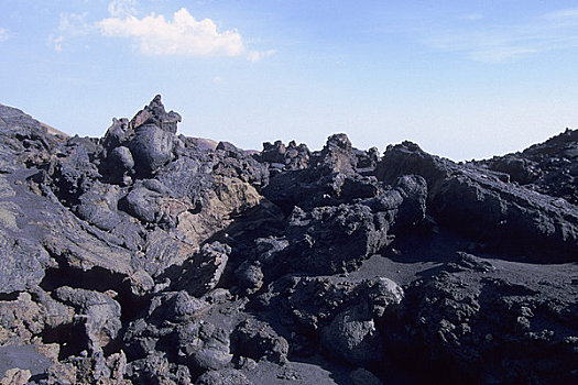 意大利,西西里,山,埃特纳火山,火山口,斜坡,老,熔岩流