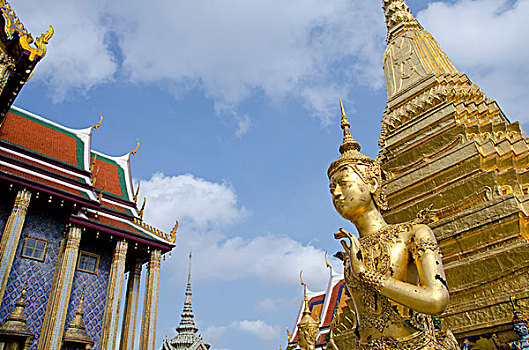 泰国,曼谷,大皇宫,平台,纪念碑,金色,雕塑,神话,生物