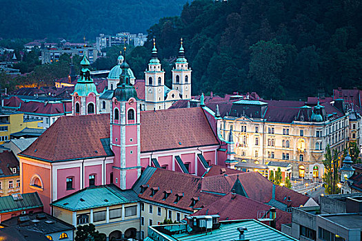 俯视图,老城,圣芳济修会,教堂,斯洛文尼亚