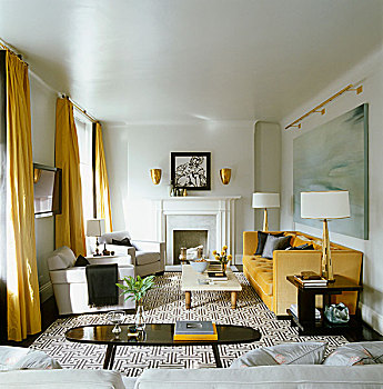 黄色,帘,沙发,增加,温暖,深度,客厅