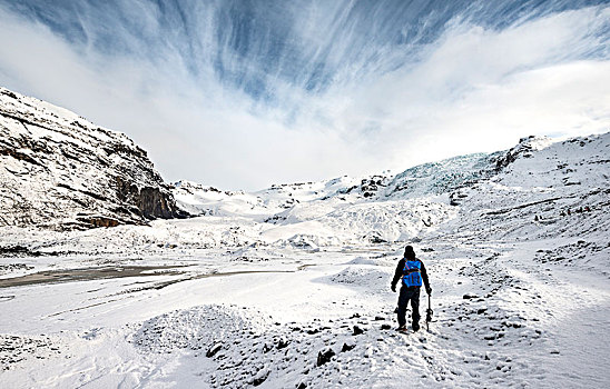 远足,冰,挑选,冰河,瓦特纳冰川,国家公园,南,冰岛,欧洲
