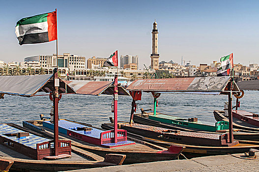 老,传统,船,湾,溪流,迪拜,阿联酋