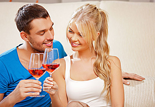 高兴,浪漫,情侣,喝,葡萄酒