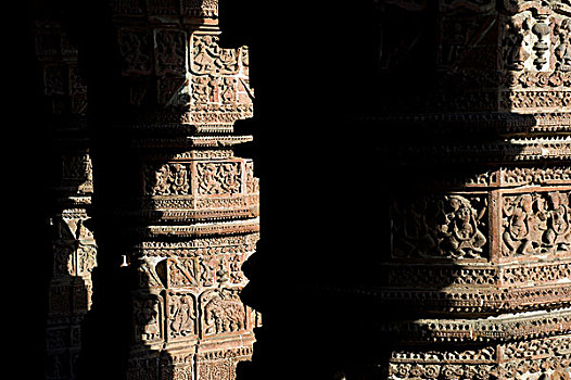 特写,柱子,赤陶,庙宇,地区,西孟加拉,印度,亚洲