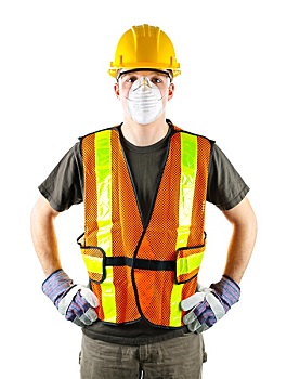 建筑工人,戴着,安全装置