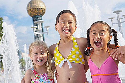 三个女孩,一起,水上公园,诺克斯维尔,田纳西,美国