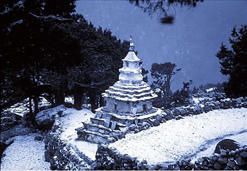 纪念建筑,雪,佛教,尼泊尔,亚洲