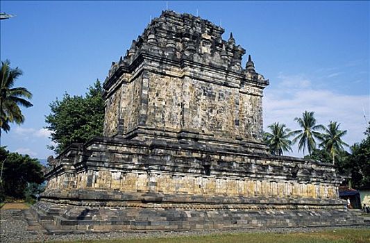 庙宇,世纪,靠近,婆罗浮屠,爪哇,印度尼西亚,东方,浮罗佛屠,华美,佛像,坐,两个,门徒,三个,高,脚,地上
