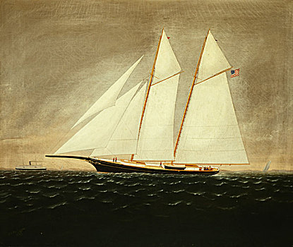 帆船,满,航行,罗利市,绘画,1875年