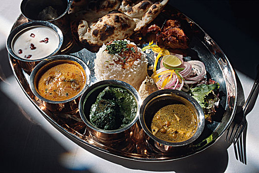 菜单,几个,餐具,酱,肉,西姆拉,喜马偕尔邦,印度,亚洲