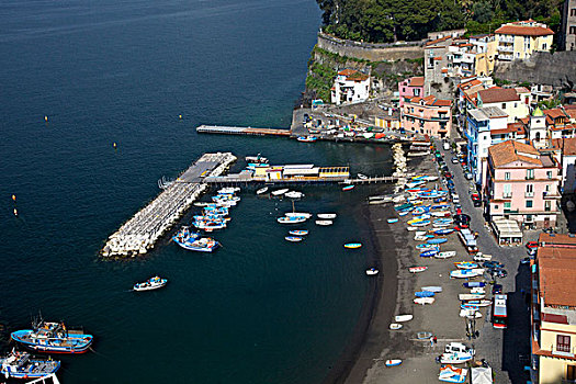 俯拍,城镇,港口,码头,大,索伦托,坎帕尼亚区,意大利