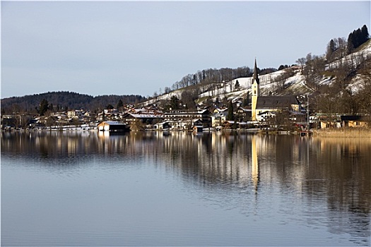 巴伐利亚,湖,蓝天,冬天