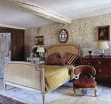 路易十六,床,镀金,椅子,遮盖,卧室,石头,地面,墙壁