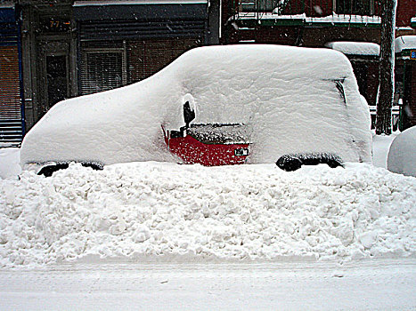 停放,汽车,积雪,城市街道