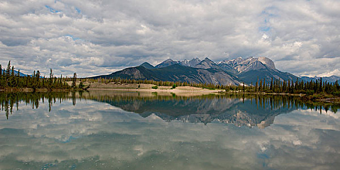 反射,山,湖,碧玉国家公园,艾伯塔省,加拿大