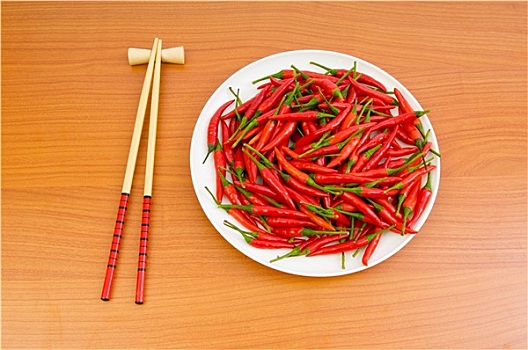 辣椒,筷子,盘子