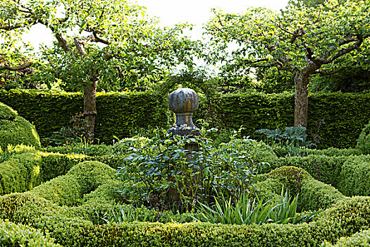 雕塑,围绕,成熟,植物,盒子,树篱,晴朗,花园