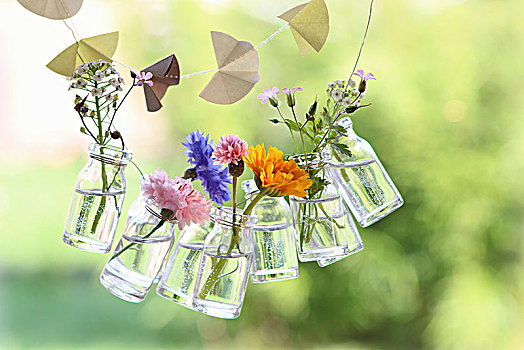 花环,夏花,玻璃瓶,纸花环,花园