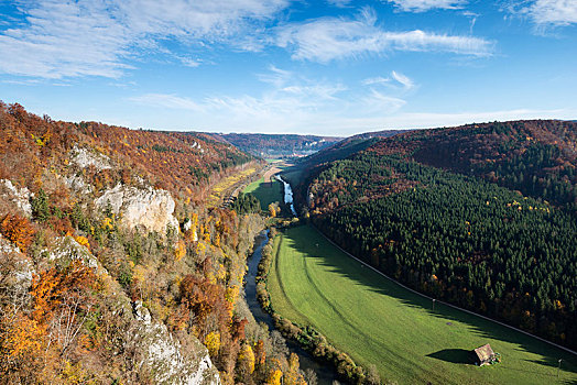 风景,石头,上方,秋天,多瑙河,山谷,巴登符腾堡,德国,欧洲