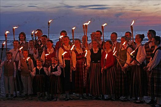 年轻人,手电筒,仲夏,节日,拉脱维亚,波罗的海,区域,欧洲
