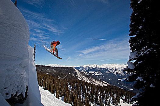 滑雪板玩家,氛围,雪,枕头,滑雪,旅游,弗农,哥伦比亚,加拿大