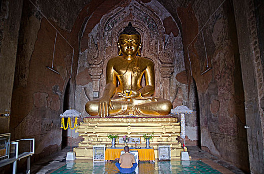 佛教,镀金,坐,佛,塔,庙宇,13世纪,世纪,一个,建造,蒲甘,朝代,老,异教,缅甸,东南亚,亚洲