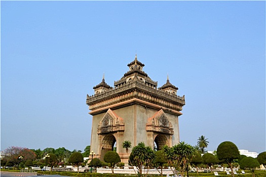 拱形,纪念建筑,万象,老挝