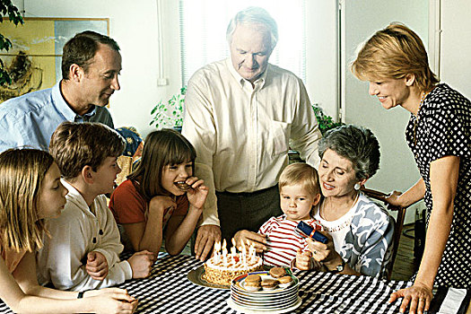 家庭,汇集,生日蛋糕