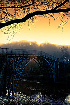 英格兰,什罗普郡,铁桥,新年,拱桥,世界,室外,铸铁,桥,建造,上方,河,峡谷