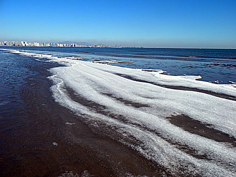 秦皇岛,北戴河,海滨,沙滩,冬季,结冰,冰海,曲线,几何,形状