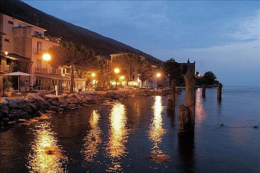 光亮,餐馆,加尔达湖,意大利,欧洲