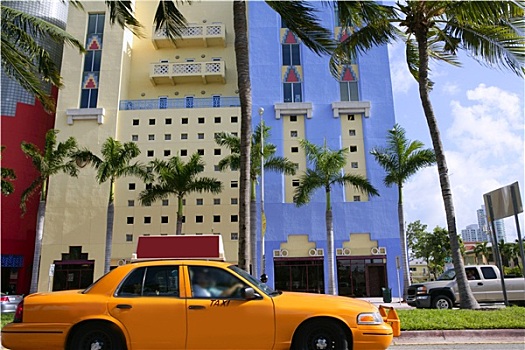 黄色出租车,迈阿密海滩,佛罗里达,建筑