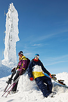滑雪板玩家,滑雪,顶端,山,设备,正面,冰雕