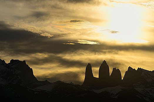 日落,云,托雷德裴恩国家公园,省,智利,南美