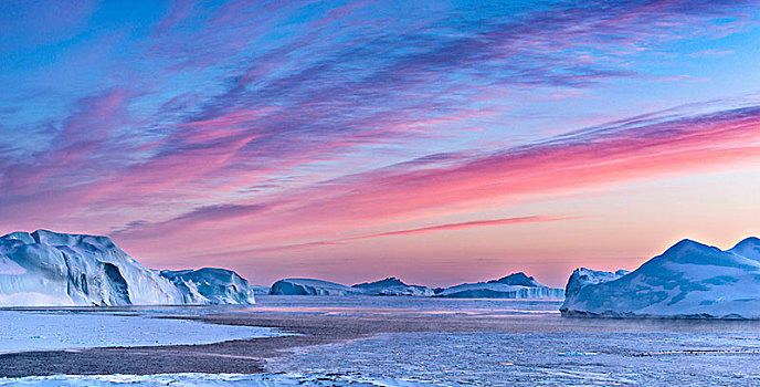 日落,上方,伊路利萨特,西格陵兰