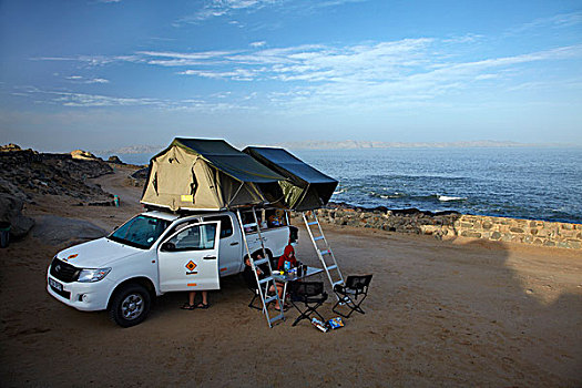 四驱车,露营,鲨鱼,岛屿,露营地,南方,纳米比亚,非洲