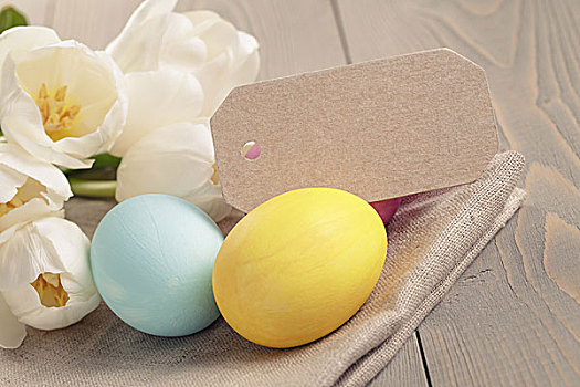 复活节彩蛋,郁金香,桌上,卡片,留白