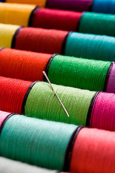 多样,彩色,棉线,排,针