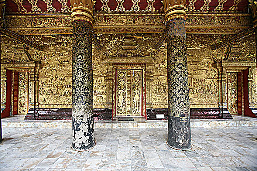 老挝,琅勃拉邦,金箔,装饰,墙壁