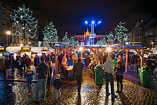 比利时,布鲁塞尔,地点,圣诞市场,晚间
