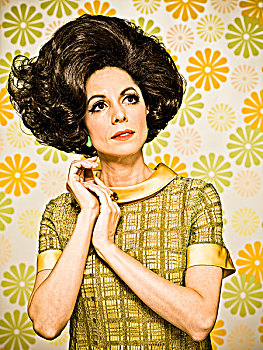 女人,20世纪60年代,风格,连衣裙,花,墙纸