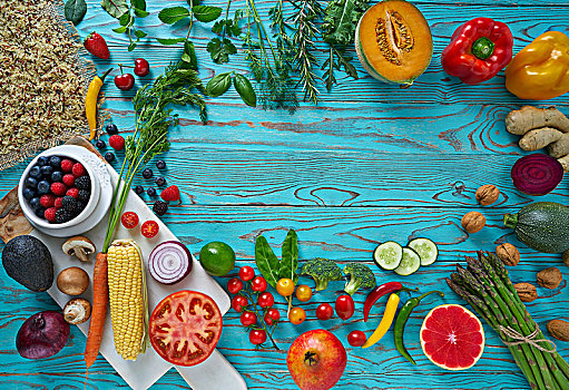 健康食物,蔬菜,心形,石南,木质,青绿色背景,木头